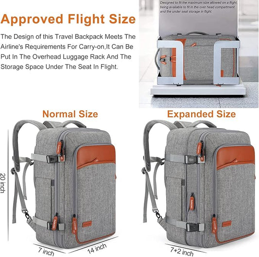 Carry on Travel Backpacks, Extra Large 40L Flight Approved Bag for Men & Women,Expandable Suitcase Backpack With 4 Packing Cubes,Water Resistant Luggage Daypack Business Weekender Bag,Grey