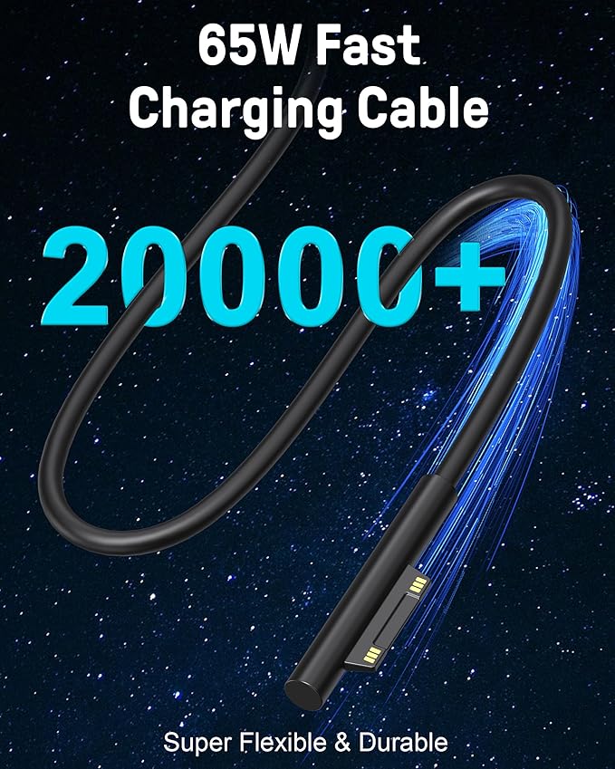 Surface Pro Laptop Charger 65W Compatible with Microsoft Surface Pro 7, 10, 9, 8, 7+, 6, 5, 4, 3, X, Windows Surface Laptop 6, 5, 4, 3, 2, 1, Surface Go Tablet, Surface Book 3, 2, 1, Support 44W, 36W