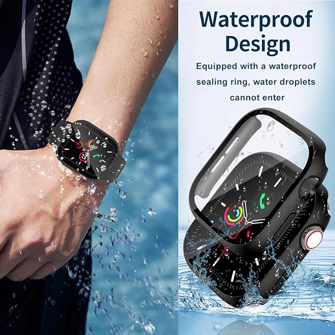 Waterproof Case for Apple Watch Series 10 46mm, Built-in Screen Protector with Tempered Glass [Touch Sensitive] Cover for iWatch S10 46mm, Black