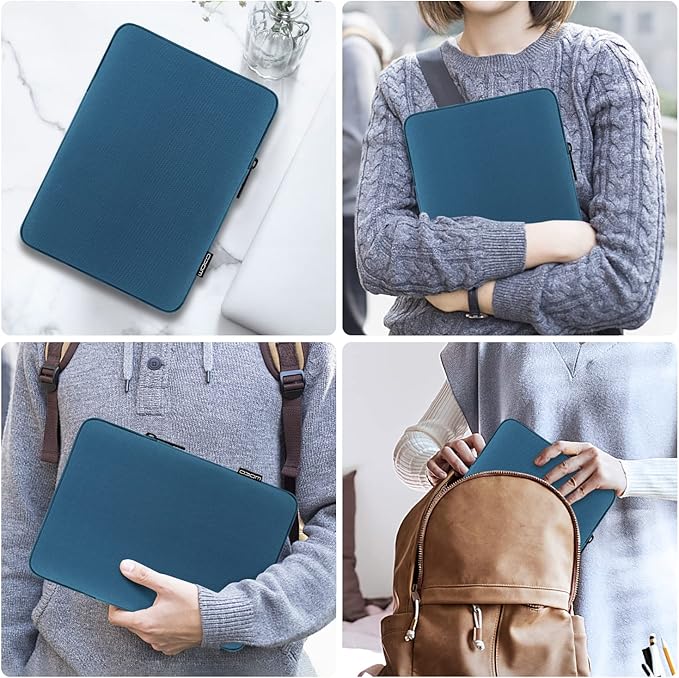 MoKo 9-11 Inch Tablet Sleeve Bag - Fits iPad Pro M4, iPad Air M2, iPad 10th, iPad 9/8/7th Gen, Tab S8/S9 11" - Peacock Blue