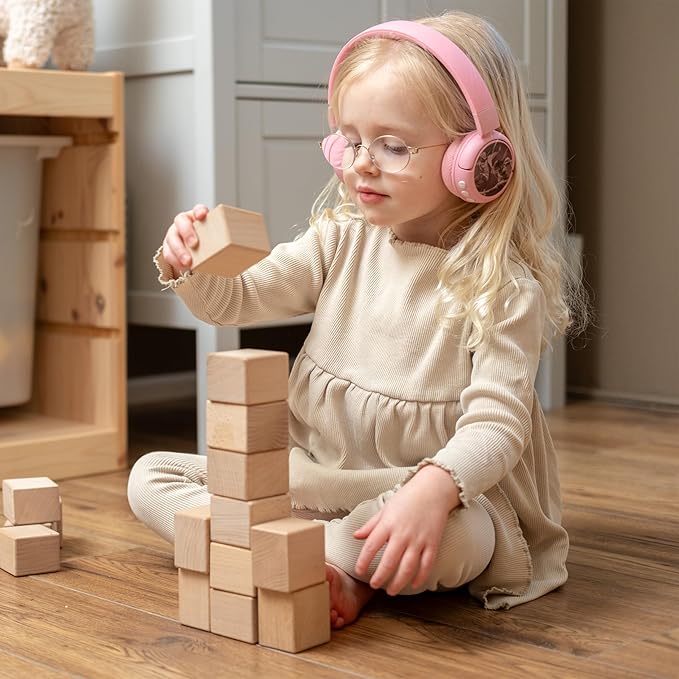 BuddyPhones POP Fun | Foldable Bluetooth Kids Headphones + Microphone, Works Wired or Wireless - SafeAudio Volume Limiting for iPhone/iPad/Tablet/PC and More (Pink)