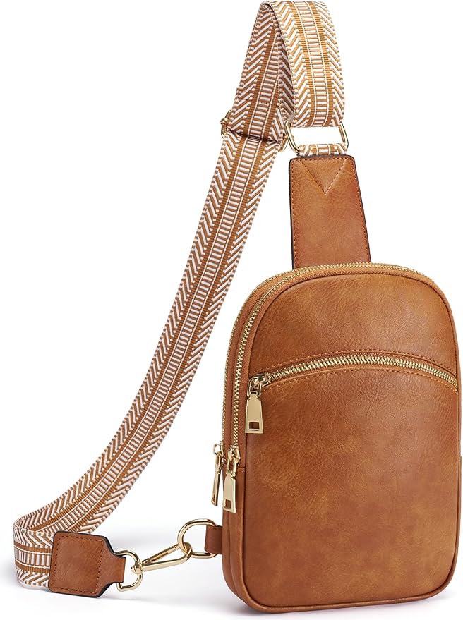 Yarnic Small Sling Bag for Women Men, Anti Theft RFID Vegan Pu Leather Travel Cross Body Purses, Chest Bag with Adjustable Strap (Dark Brown)