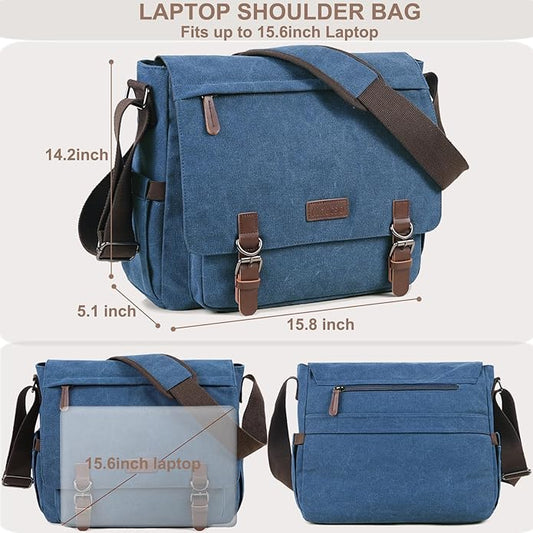 Canvas Messenger Bag for Men Women,Travel Satchel Shoulder bag 15.6 Inch Laptop Bag briefcase Business