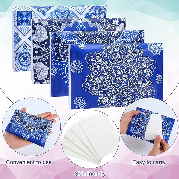 PerKoop 100 Pack Pocket Tissues Travel Slim Packs Small Facial Tissues Wallet Size Toilet Paper for Travel Guest Wedding Supplies, 4 Styles(Geometric Flower)