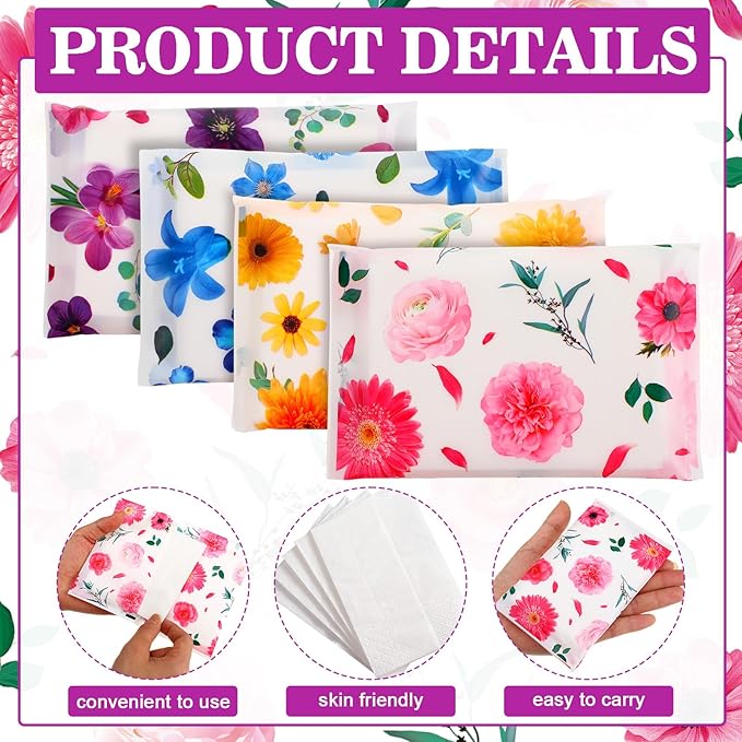 PerKoop 100 Pack Pocket Tissues Travel Slim Packs Small Facial Tissues Wallet Size Toilet Paper for Travel Guest Wedding Supplies, 4 Styles(Colorful Floral)