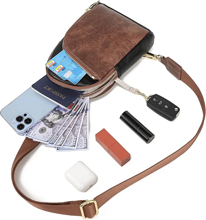 INICAT RFID Blocking Sling Bag Leather Crossbody Bags for Women Fanny Pack Cross Body for Woman Chest Bag for Travel 1.9L