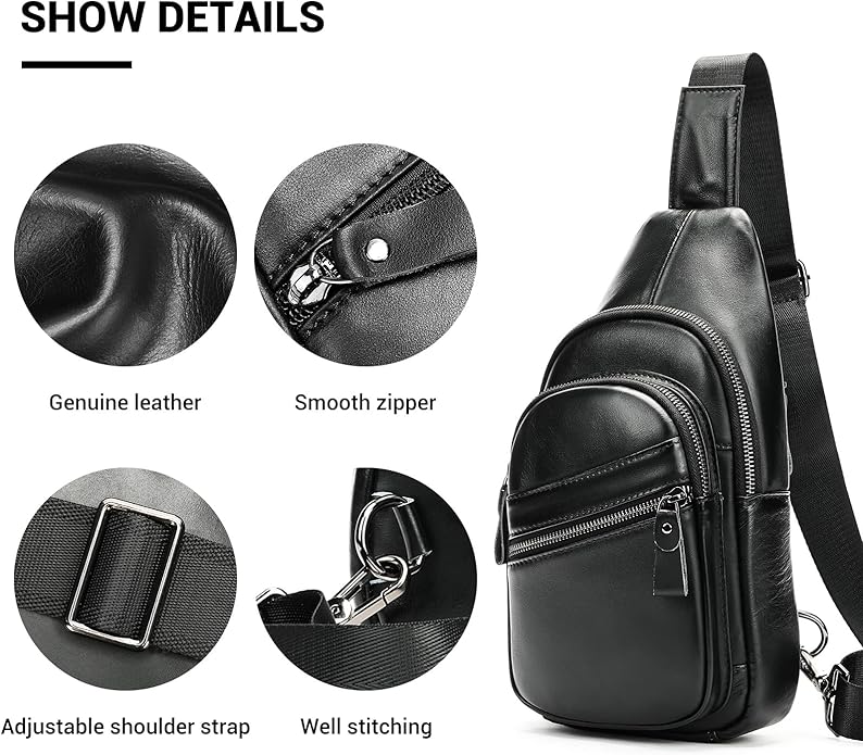 Genuine Leather Sling Bags for Men Crossbody Purse Vintage Small Messenger Shoulder Bag for Phone Side Chest Daypack Bag