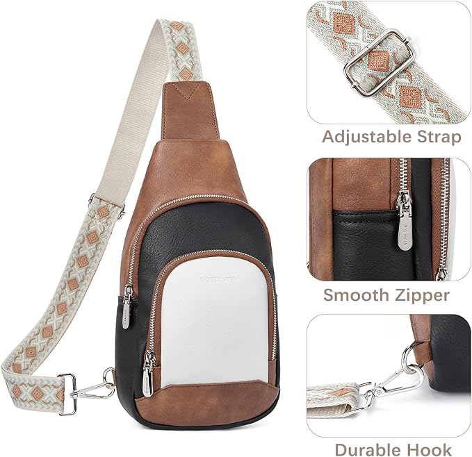 BOSTANTEN Sling Bag for Women Leather Crossbody Bag Vintage Cross Body Purse for Travel with Guitar Strap, Bohemian Style