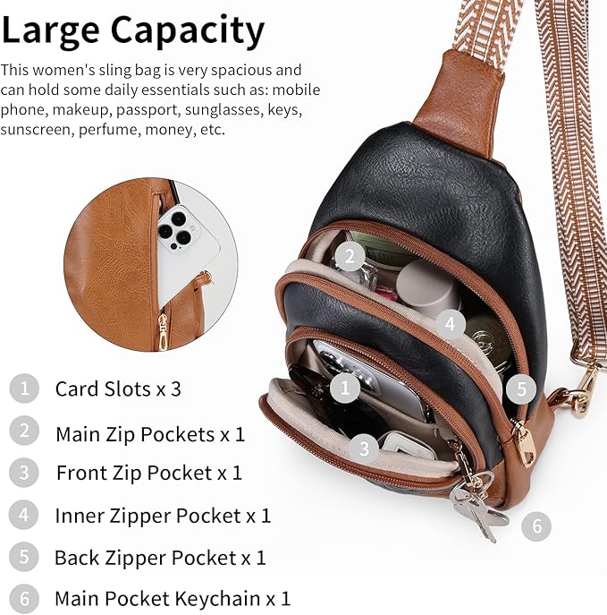 Crossbody Bags for Women Anti Theft Small Sling Handbag with Zipper Lock Vegan Leather RFID Blocking Chest Pure