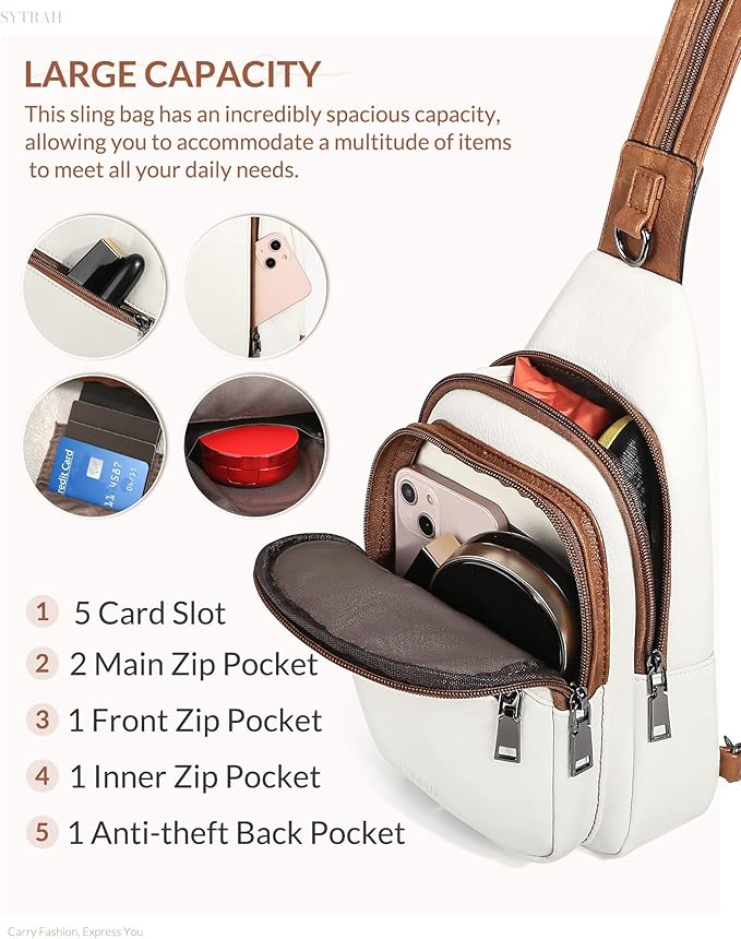 Sling Bag for Women, Crossbody Bags for Women Trendy Crossbody purse Vegan Leather Sling Backpack Chest Bag with Dual purpose Strap, Beige Brown