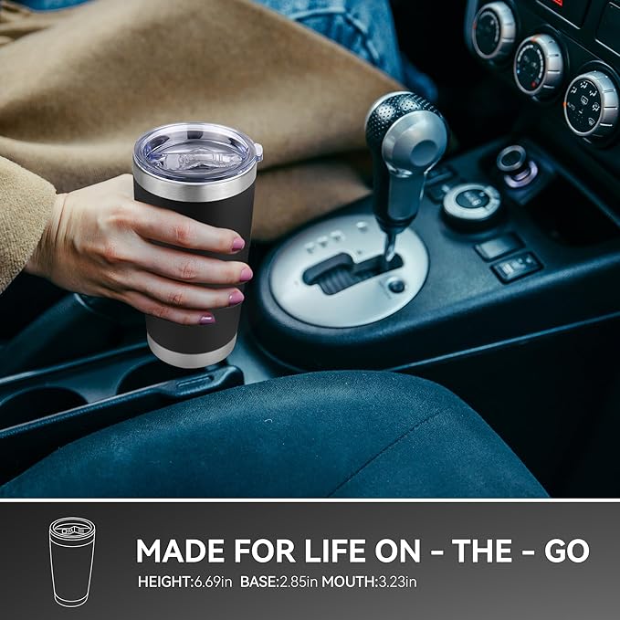 20 oz Tumbler Stainless Steel Tumblers Bulk with Lid Double Wall Insulated Coffee Tumbler Cups for Hot & Cold Drinks Powder Coated Travel Coffee Tumbler Mug Metal (Black, 12 pack)