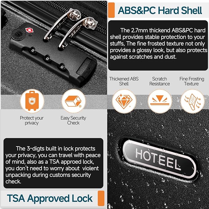 Hoteel Luggage Sets 3 Piece, ABS+PC Hard Shell Expandable Suitcases with Wheels, TSA Aproved Lock and Carry on Bags, Travel Suit Case Set for Men and Women, (3-Piece, Black)