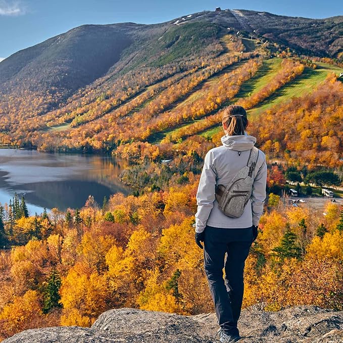 Anti-Theft Daypack Crossbody Sling Backpack, USB Charging Connector Port, Lightweight Day Pack for Travel, Hiking, Everyday, Large, Gray