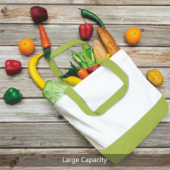 TOPDesign 1-Pack Super Strong Large 12oz Cotton Canvas Tote Bag, Reusable Grocery Shopping Cloth Bag, Fashionable Two-Tone Tote for Crafts, DIY Your Creative Designs