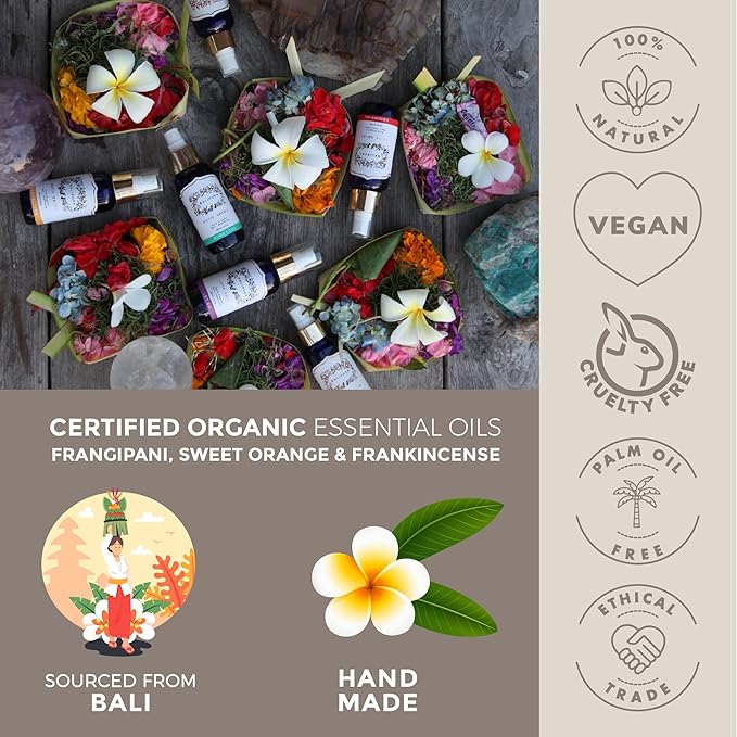 BALIPURA - 7 Chakra Aura Crystal Mist Spray with Frankincense, Sweet Orange, and Frangipani - Energy Cleansing and Spiritual Harmony