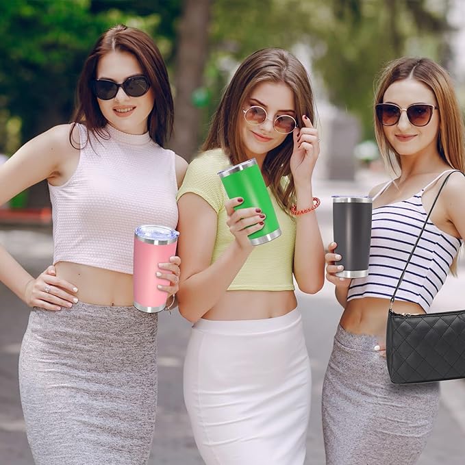 20oz Tumbler Stainless Steel Tumbler Cup with Lid Vacuum Insulated Double Wall Travel Mug, Durable Powder Coated Travel Coffee Tumbler Mug for Hot & Cold Drinks, Pink,4 Pack