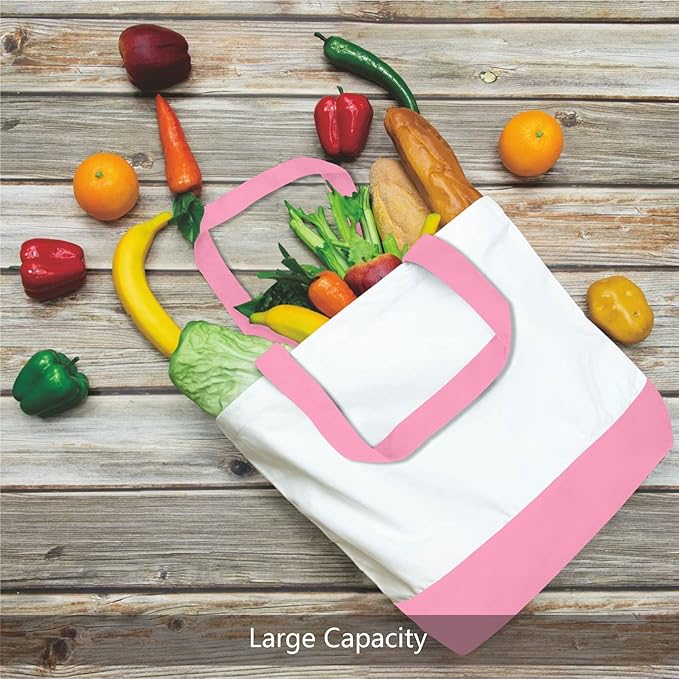 TOPDesign 1-Pack Super Strong Large 12oz Cotton Canvas Tote Bag, Reusable Grocery Shopping Cloth Bag, Fashionable Two-Tone Tote for Crafts, DIY Your Creative Designs