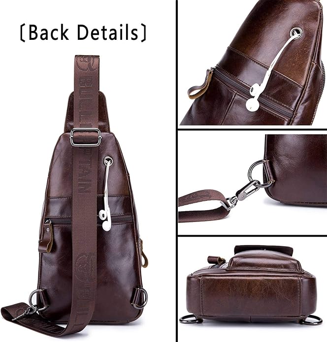 BULLCAPTAIN Mens Leather Crossbody Bag Shoulder Sling Bag Casual Daypacks Chest Bags for Travel Hiking Backpacks