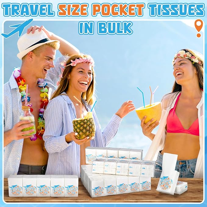 Therwen 100 Pack Pocket Tissues Travel Packs Bulk 1000 Sheet Mini Tissues Bulk 3 Ply Small Travel Size Paper Individual Pocket Size (Journey Theme)
