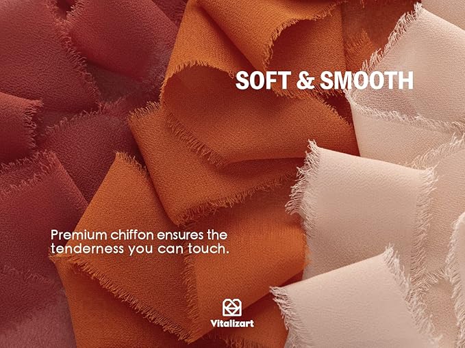 Vitalizart Fall Handmade Chiffon Silk Ribbon Fringe 1.5" x 21 Yd Terracotta Frayed Edges Ribbons for Wedding Invitations Bridal Bouquets Gifts Wrapping Crafts Holiday Party Decorations