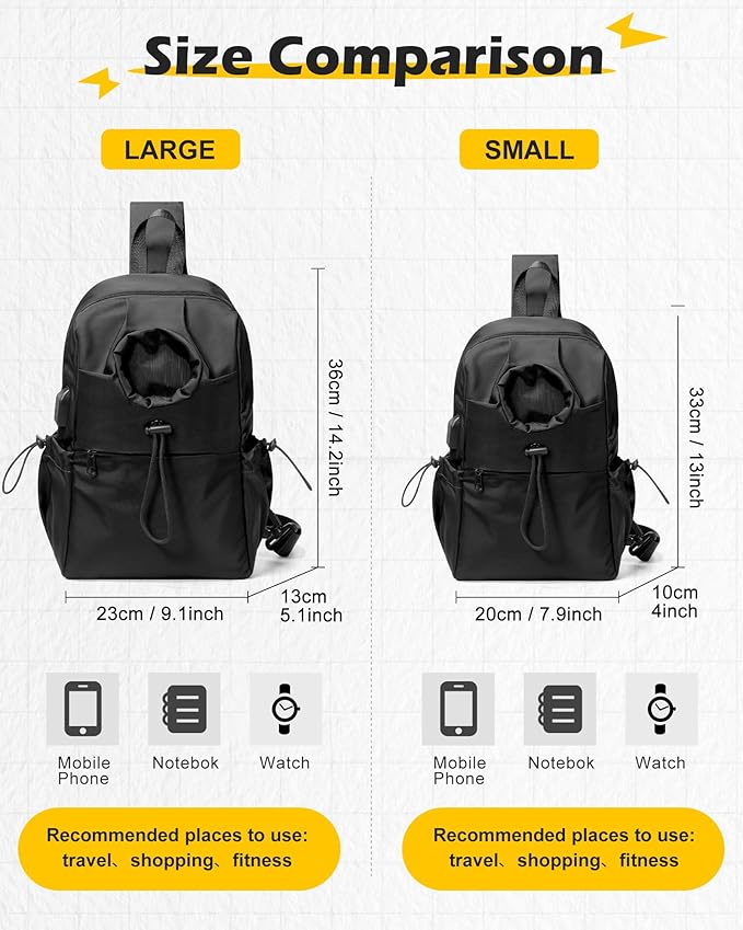 Large Black Sling Crossbody Bag for Men Women, Tactical Backpack Shoulder Daypack Mini Cross Body Motorcycle Chest Bags, Small One Strap Fanny Back Pack for Casual Travel Hiking Sport Gym
