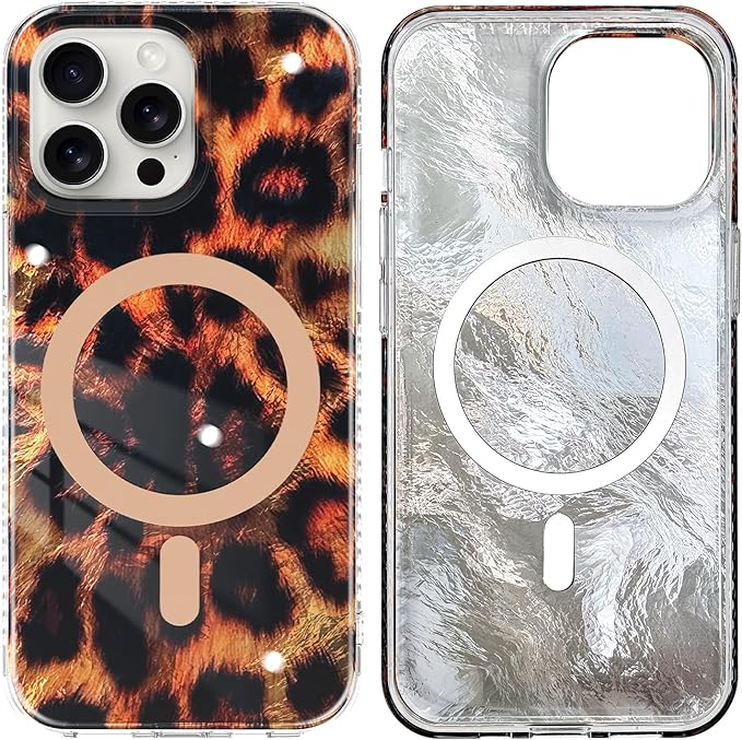 SAKUULO Magnetic for iPhone 14 Pro Max Case Gold Leopard Print Pattern [Compatible with MagSafe] Wireless Charge Strengthen Protection Cover, Gold Leopard (6.7")