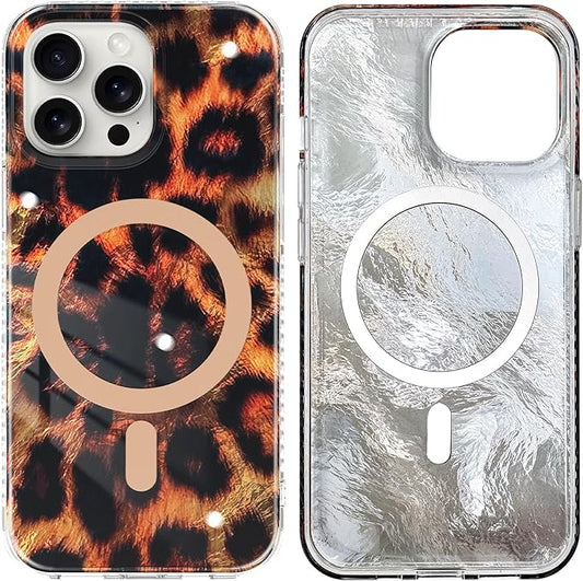 SAKUULO Magnetic for iPhone 14 Pro Max Case Gold Leopard Print Pattern [Compatible with MagSafe] Wireless Charge Strengthen Protection Cover, Gold Leopard (6.7")