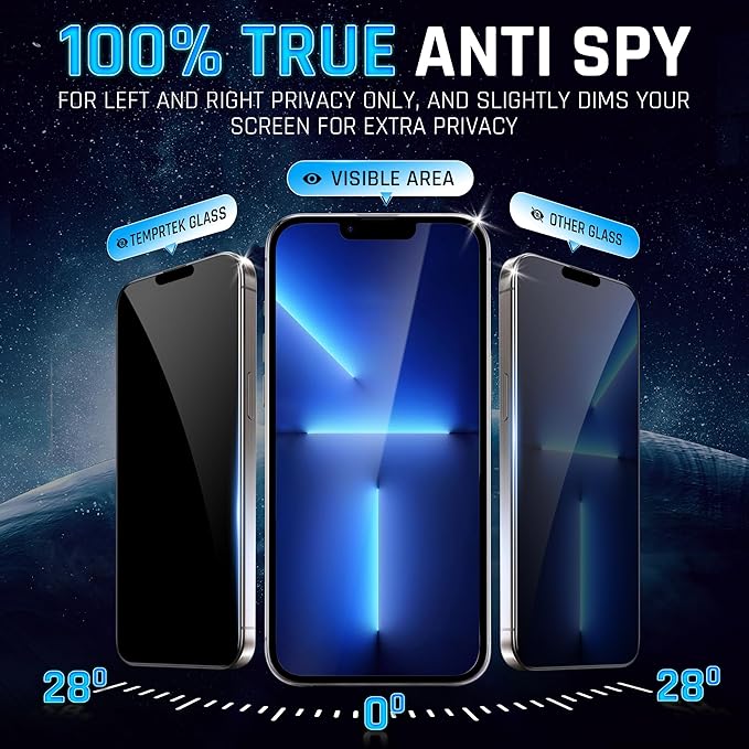 TEMPRTEK+ 2 Pack Privacy Screen Protector for iPhone 14 Pro Max | 9H+ Military Grade 3X Protection for iPhone 14 Pro Max Screen Protector | Anti Scratch/Spy | Bubble Free | No Glare | Case Friendly