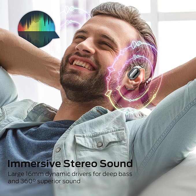 BUGANI Open Ear Headphones, Bluetooth 5.3 Wireless Headphones with Dual Large Driver, Open Ear Earbuds with Immersive Stereo Sound, ENC Clear Talk, 30H Playtime, Waterproof Sport Earbuds for Running