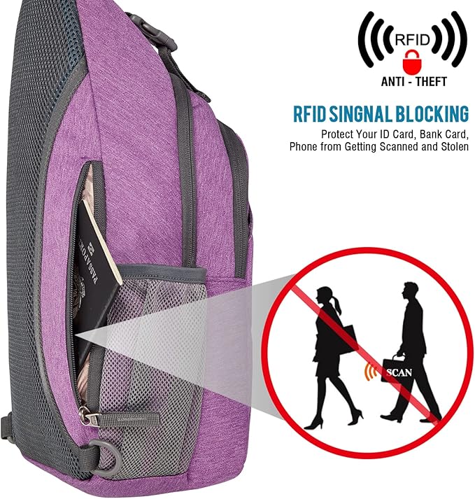 G4Free Sling Bag RFID Blocking Sling Backpack Crossbody Chest Bag Daypack for Hiking Travel(Light Purple)