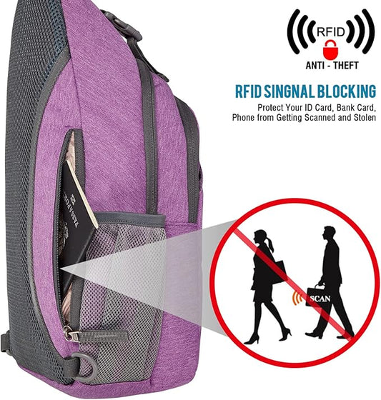 G4Free Sling Bag RFID Blocking Sling Backpack Crossbody Chest Bag Daypack for Hiking Travel(Light Purple)
