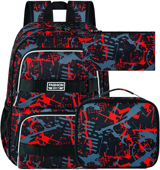 3Pcs Backpack for Girls Boys, 17 Inch School Bookbag with Lunch Box, Durable Laptop Backpacks Set for Teens College