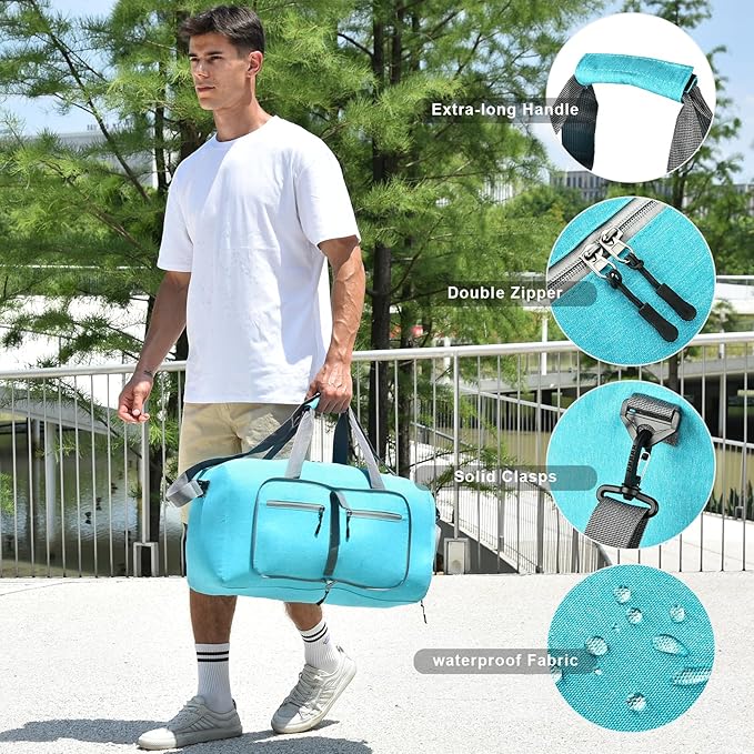 Dimayar 115L Travel Duffle Bag for Men Women - Foldable Duffel Bag with Shoes Compartment - Overnight Bags Waterproof & Tear Resistant(Mint Green)