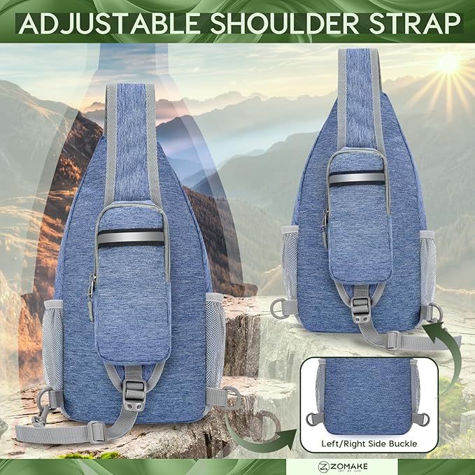 ZOMAKE Sling Bag,Small Crossbody Sling Backpack,Water Resistant Shoulder Daypack for Travel,Anti Thief Chest Bag for Hiking(Light Blue)