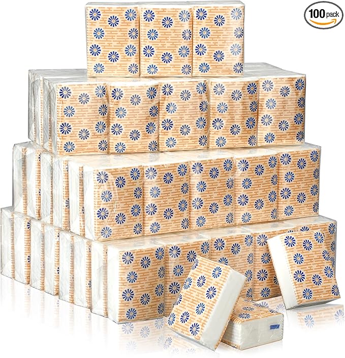 Therwen 100 Pack Pocket Tissues Travel Packs Bulk 1000 Sheet Mini Tissues Bulk 3 Ply Small Travel Size Paper Individual Pocket Size (Flower)