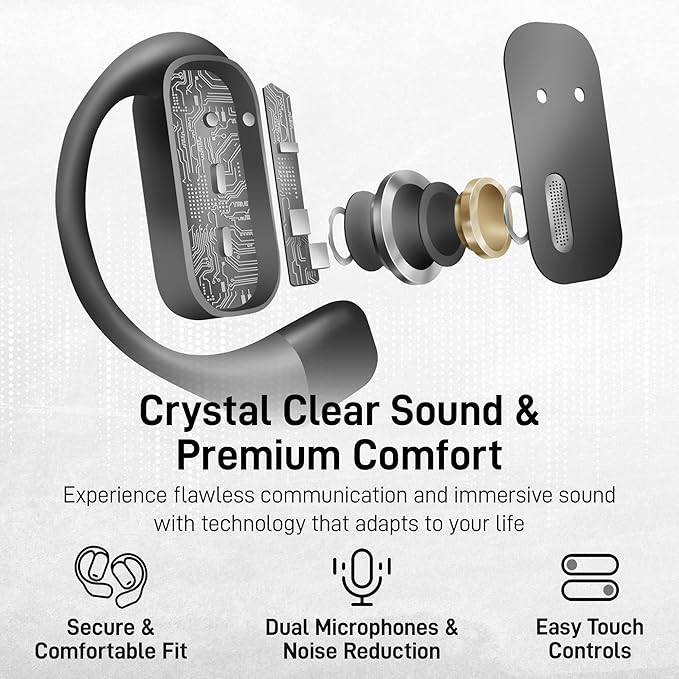 Groovz Open-Ear True Wireless Headphones with Smart Battery Display - Designed and Engineered in The USA - IPX5-Rated Bluetooth Open Ear Earbuds Compatible with Apple & Android - Floral