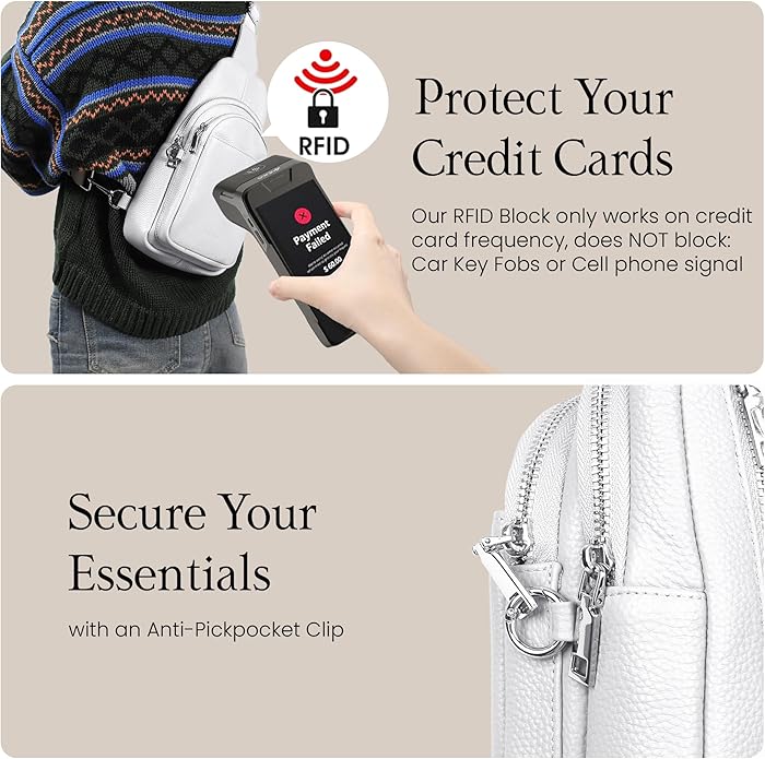 befen Genuine Leather Small Sling Bag for Women Anti-Theft Crossbody Chest Bags Fanny Packs for Travel with RFID Card Slots