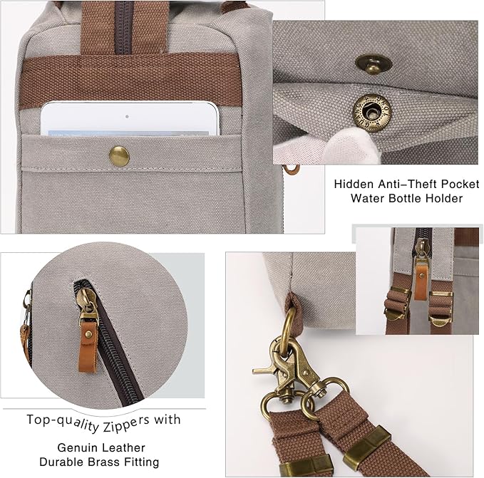 KL928 Canvas Sling Bag crossbody Bags Small Backpack Pack Travel Purse convertible purses for Women Men