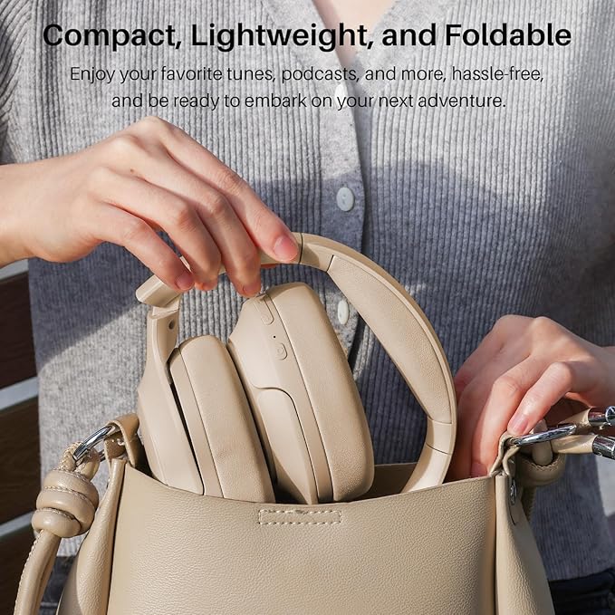 TOZO HT2 Hybrid Active Noise Cancelling Headphones, Wireless Over Ear Bluetooth Headset, 60H Playtime, Hi-Res Audio Custom EQ via App Deep Bass Comfort Fit Ear Cups, for Home Office Travel Khaki