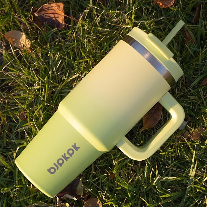 BJPKPK 40oz Stainless Steel Insulated Tumbler With Handle And Lid Straw Travel Coffee Mug Thermal Cup,Pistachio Green