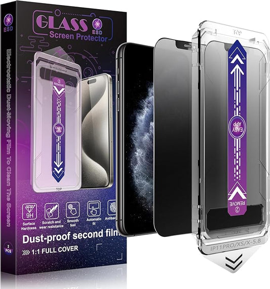 2 Pack Matte Privacy Screen Protector for iPhone 11 Pro and iPhone xs and iPhone x 5.8-Inch Auto Dust Removal, No Bubbles,Anti-Spy Tempered Glass Film, Easy Installation