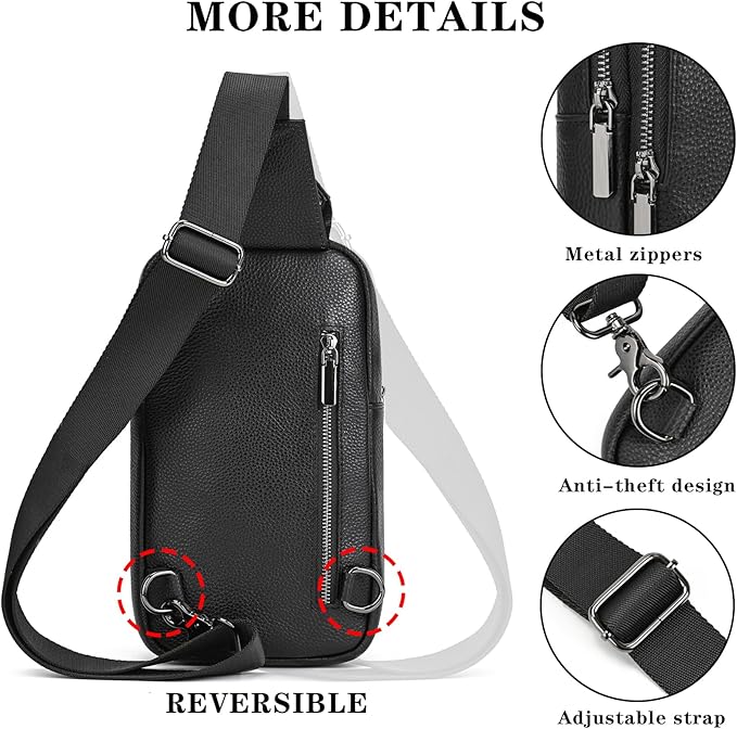 Genuine Leather Sling Bag Multi-pocket Chest Bag for Men Hiking Travel Daypack