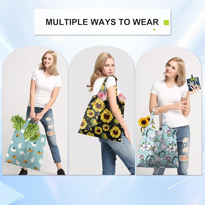 BeeGreen Reusable Grocery Bags 6 Pack, Heavy Duty Totes for Women, Foldable Grocery Bag Large Shopping Totes with Handles for Work, Travel, Gift, Store, Polyester Washable Reusable Tote Bag