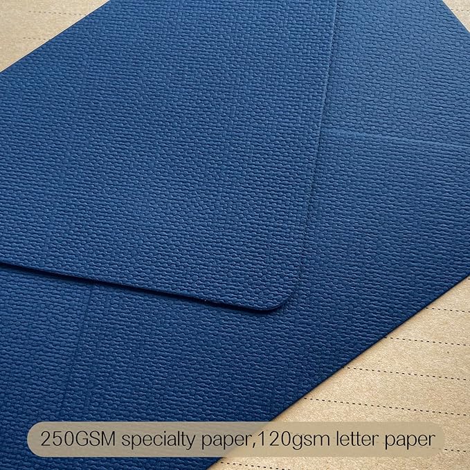Tuhangcc Stationery Writing Paper and Envelopes Set with Jute Rope 4 X 6 for Writing Letter, (20 Best Paper with 10 Heavyweight envelopes),by Better Gift Office Products (Blue)