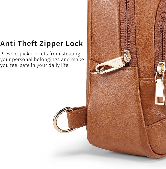 Crossbody Bags for Women Anti Theft Small Sling Handbag with Zipper Lock Vegan Leather RFID Blocking Chest Pure