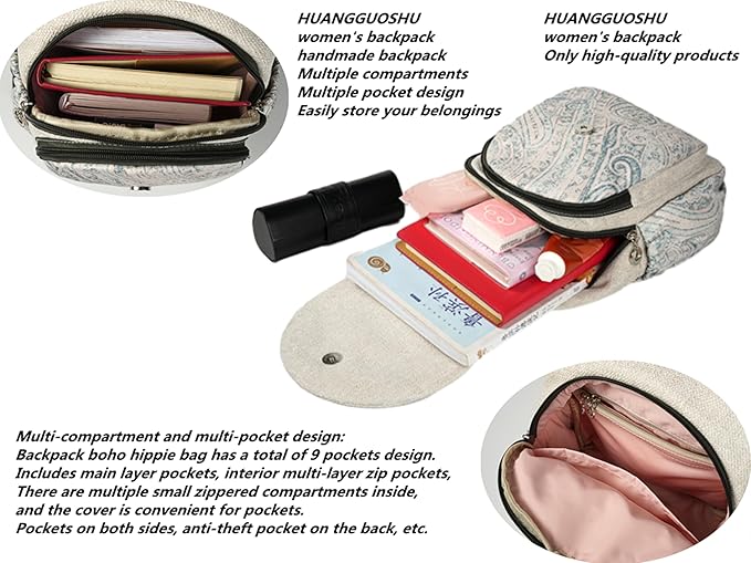 HUANGGUOSHU Women's Boho Knit Mini Backpack - Handmade Multi-Pocket Purse, Secure Zipper, Gift for Her - Bunny Design