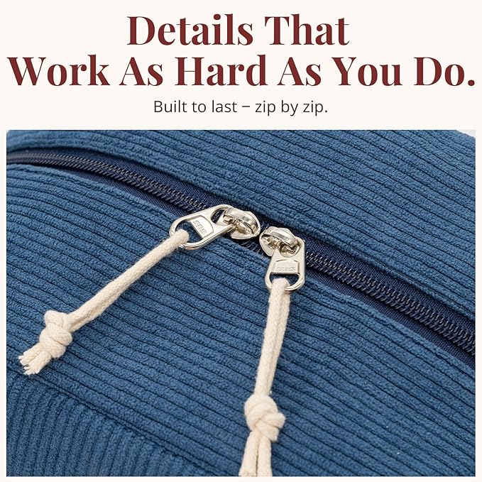 Insulated Navy Blue Lunch Bag for Women, Stylish Corduroy Tote with Aluminum Lining, Large Capacity Reusable Cooler for Work, Travel, or Beach, Beige Cream Water-Resistant Lunch Box