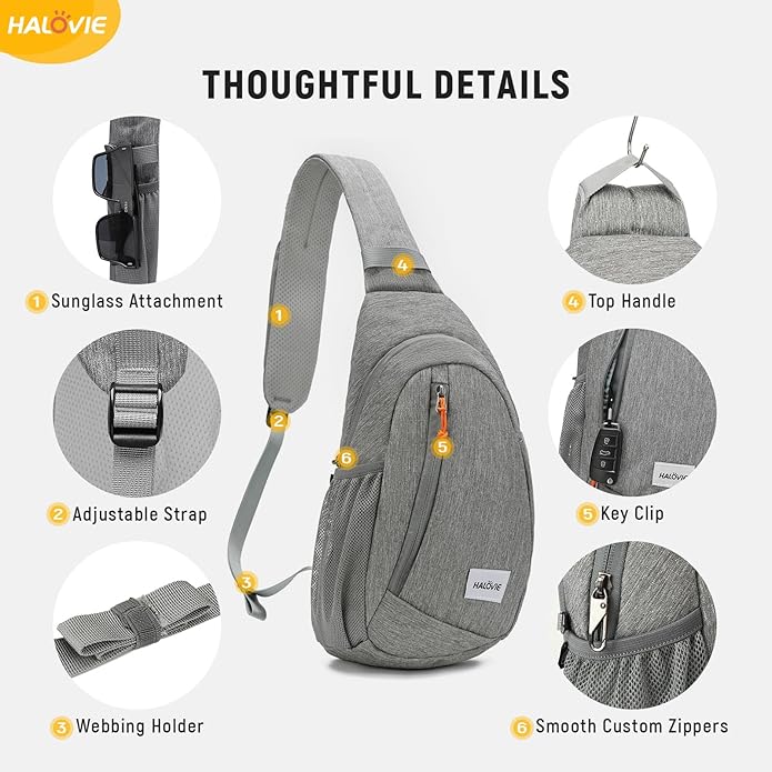 HALOVIE Anti Theft Crossbody Sling Bag RFID Travel Sling Backpack Lightweight Hiking Shoulder Chest Bag for Walking Work