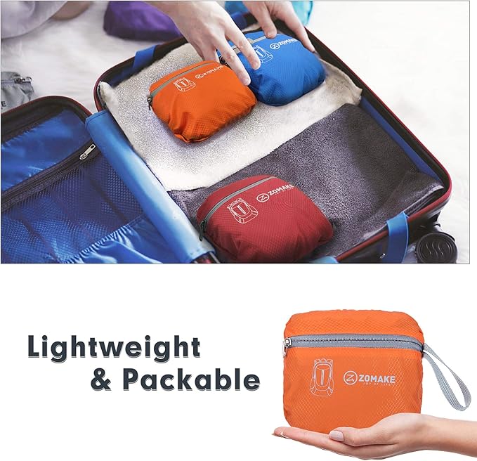 ZOMAKE Ultra Lightweight Packable Backpack 25L, Foldable Hiking Backpacks Water Resistant Small Folding Daypack for Trave(Pastel orange)