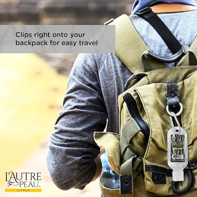 Travel Hand Sanitizer Gel with Aloe Vera & Vitamin E Made by L’AUTRE PEAU - Citrus Scented Alcohol Based Liquid Instant Hand Cleaner Pocket Sanitizer with Carabiner Clip (2oz 6 Pack)